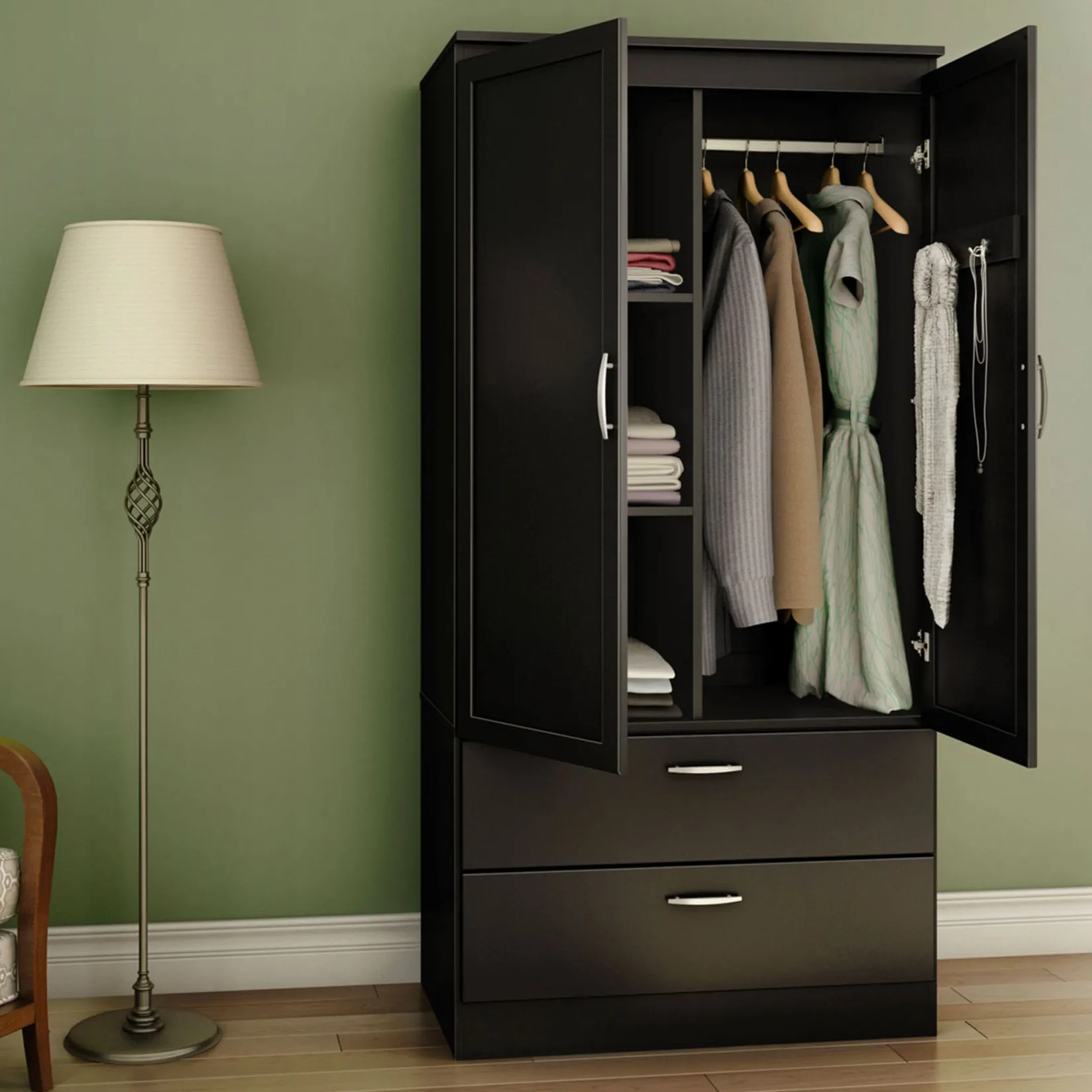 Online Wardrobe Armoire - Acapella Pure Black Storage Furniture