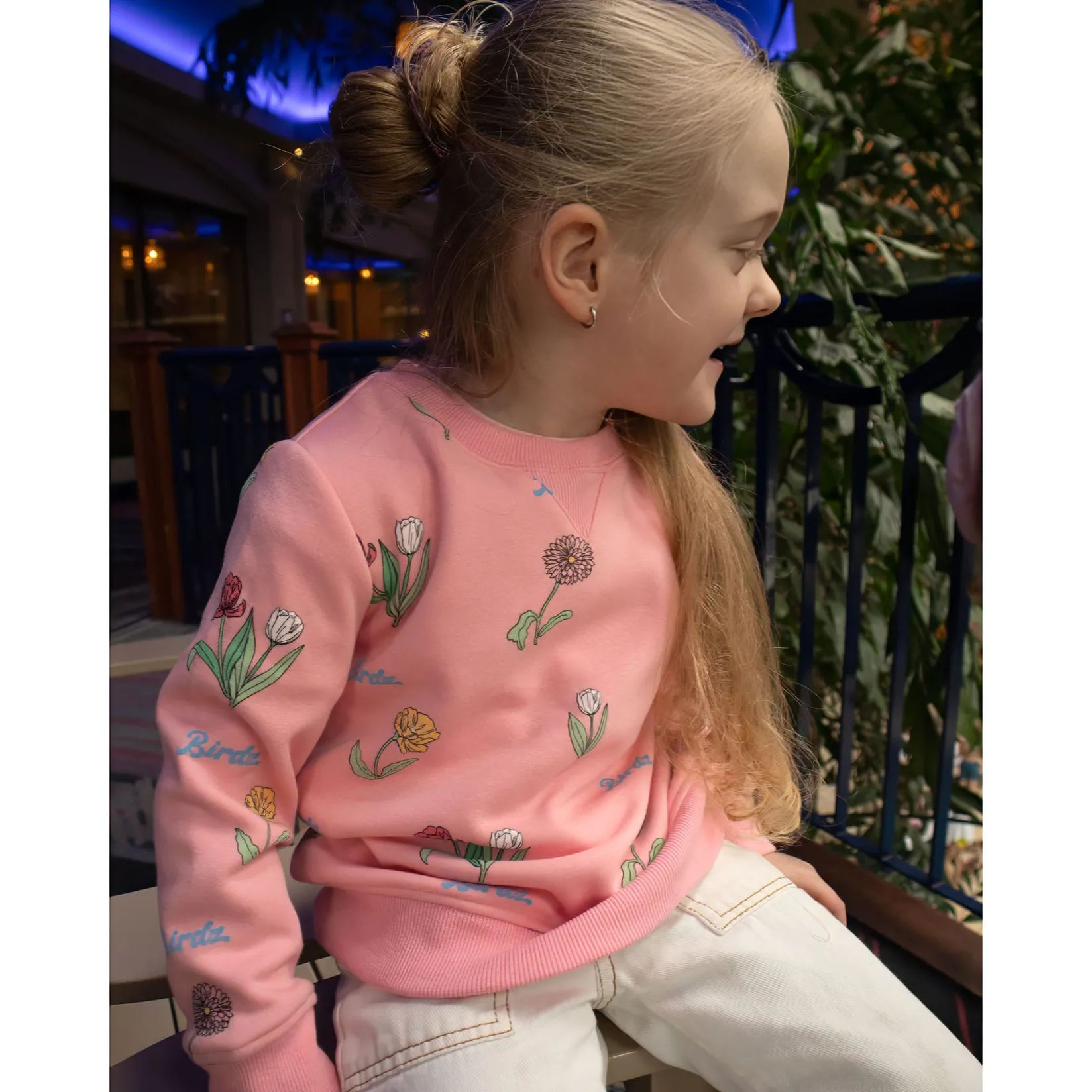 Fleeces And Sweatshirts|Tops>Birdz Wildflower Aop Sweatshirt 2-10 Pink