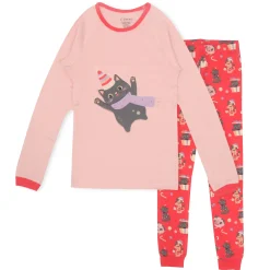 Pajamas & Bathrobes>Roche Ciseaux Winter Cats Pajamas 2-14y Pink