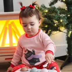 Pajamas & Bathrobes>Roche Ciseaux Winter Cats Pajamas 2-14y Pink