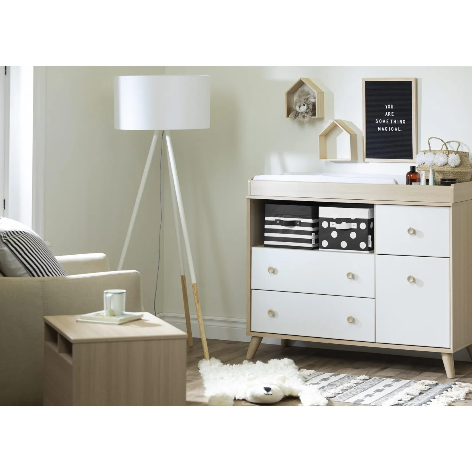 Changing Tables>South Shore Yodi Changing Table with Drawers - Soft Elm and Pure White