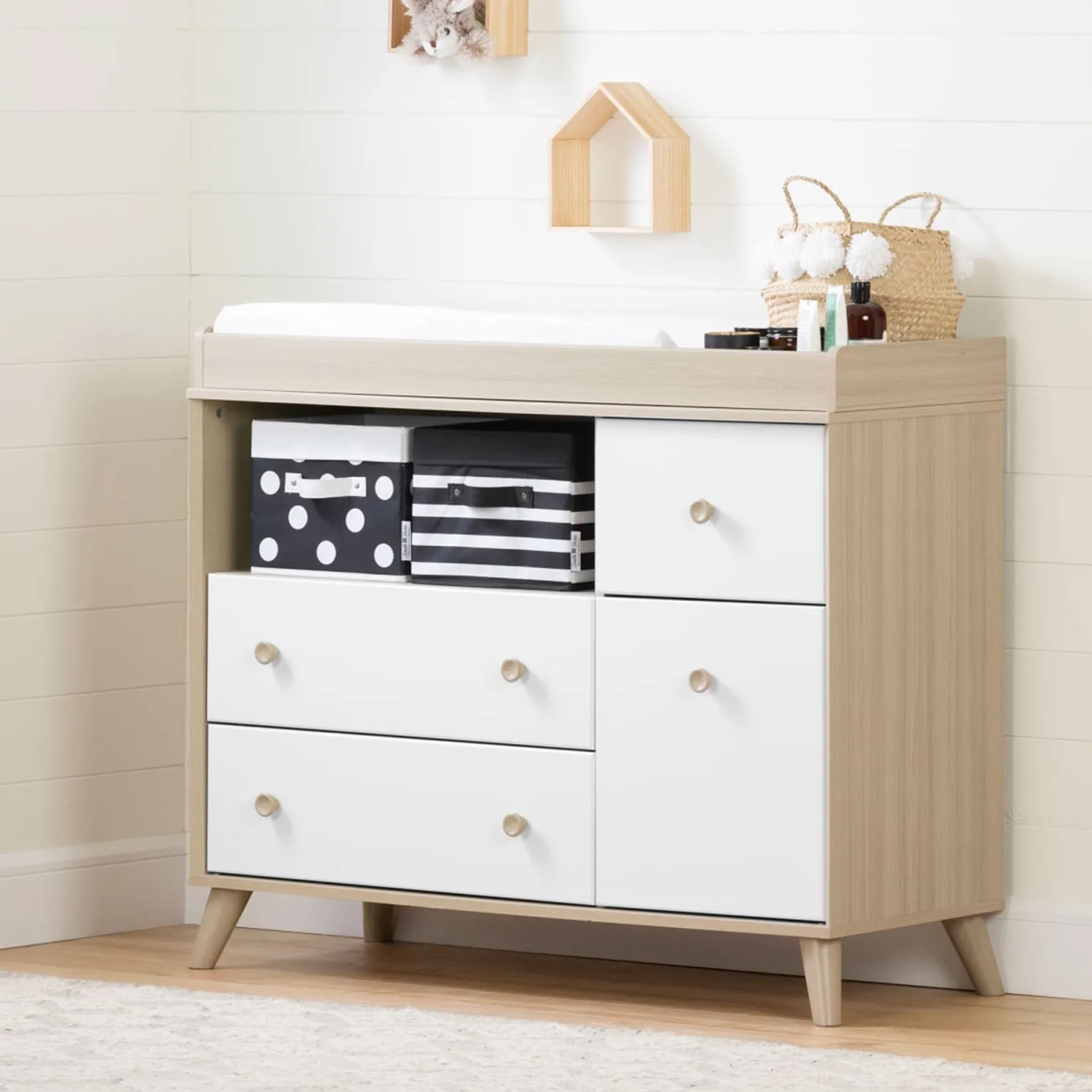 Changing Tables>South Shore Yodi Changing Table with Drawers - Soft Elm and Pure White