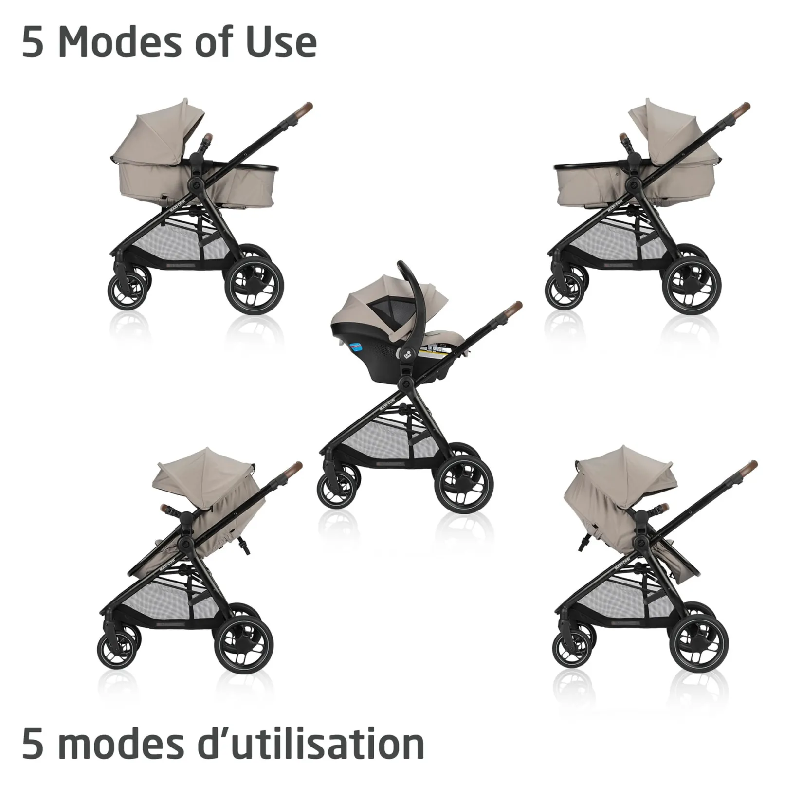 Strollers|Strollers & Trailers>Maxi-cosi Zelia Luxe 5-in-1 Modular Travel System - New Hope Tan