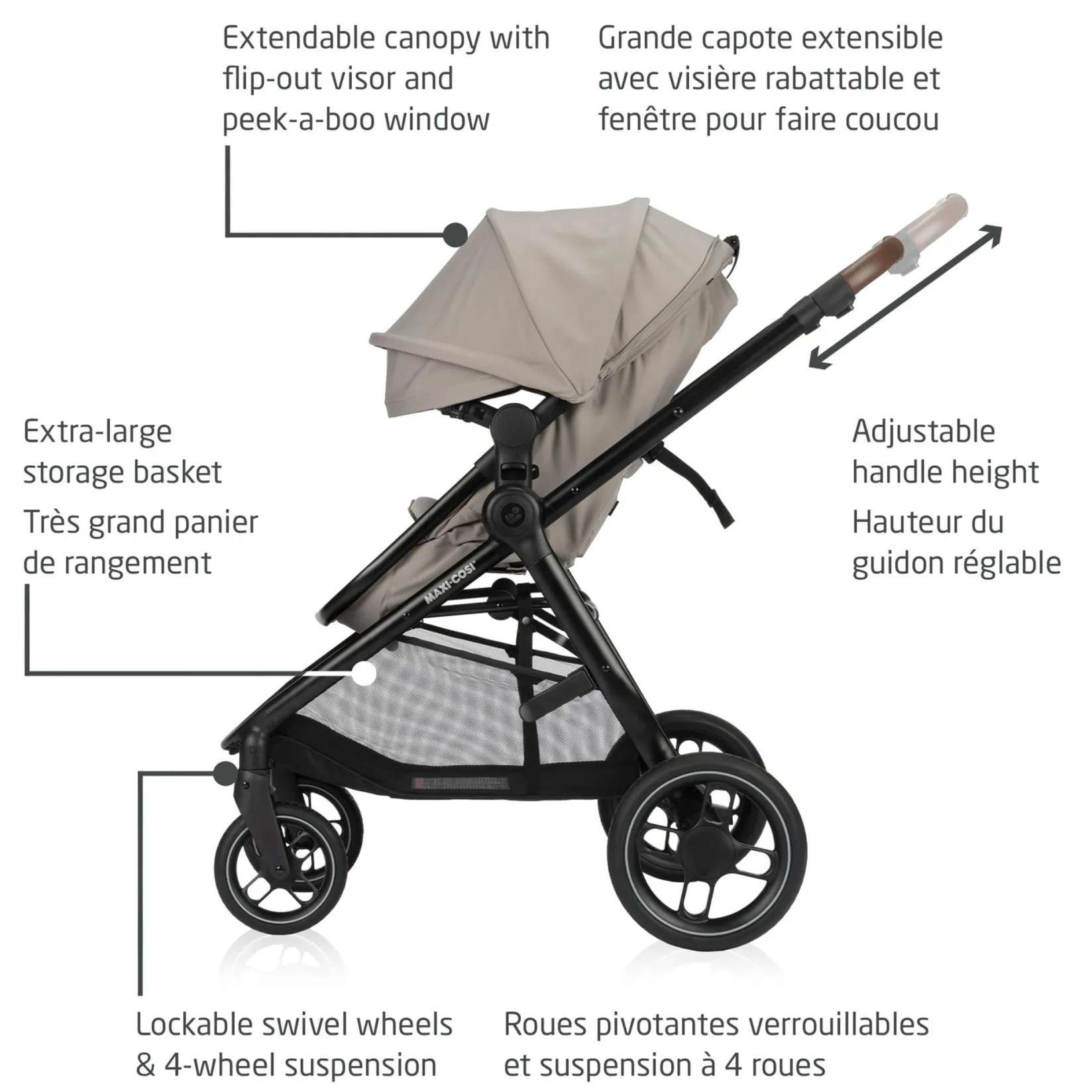 Strollers|Strollers & Trailers>Maxi-cosi Zelia Luxe 5-in-1 Modular Travel System - New Hope Tan