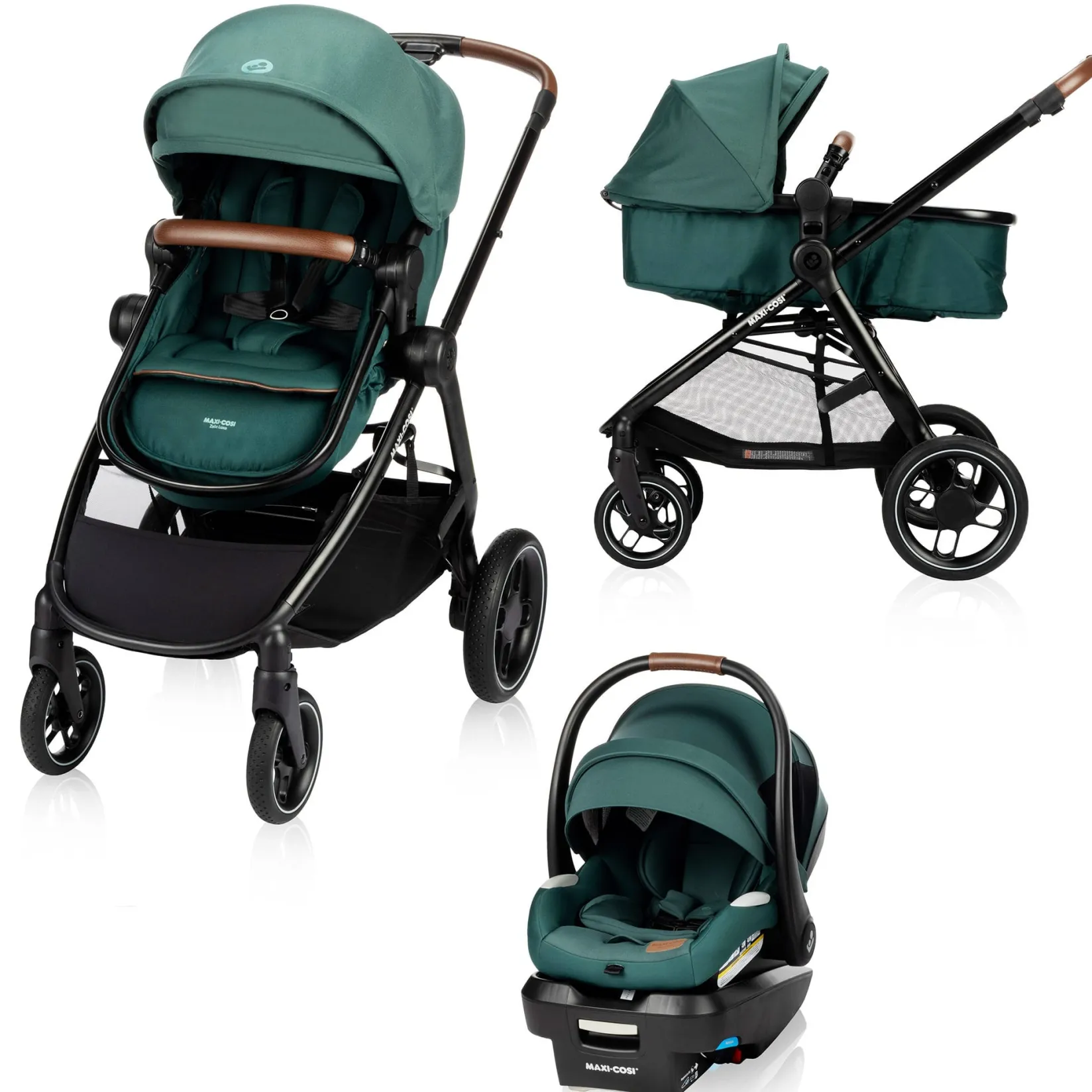 Strollers|Strollers & Trailers>Maxi-cosi Zelia Luxe 5-in-1 Modular Travel System - Essential Green