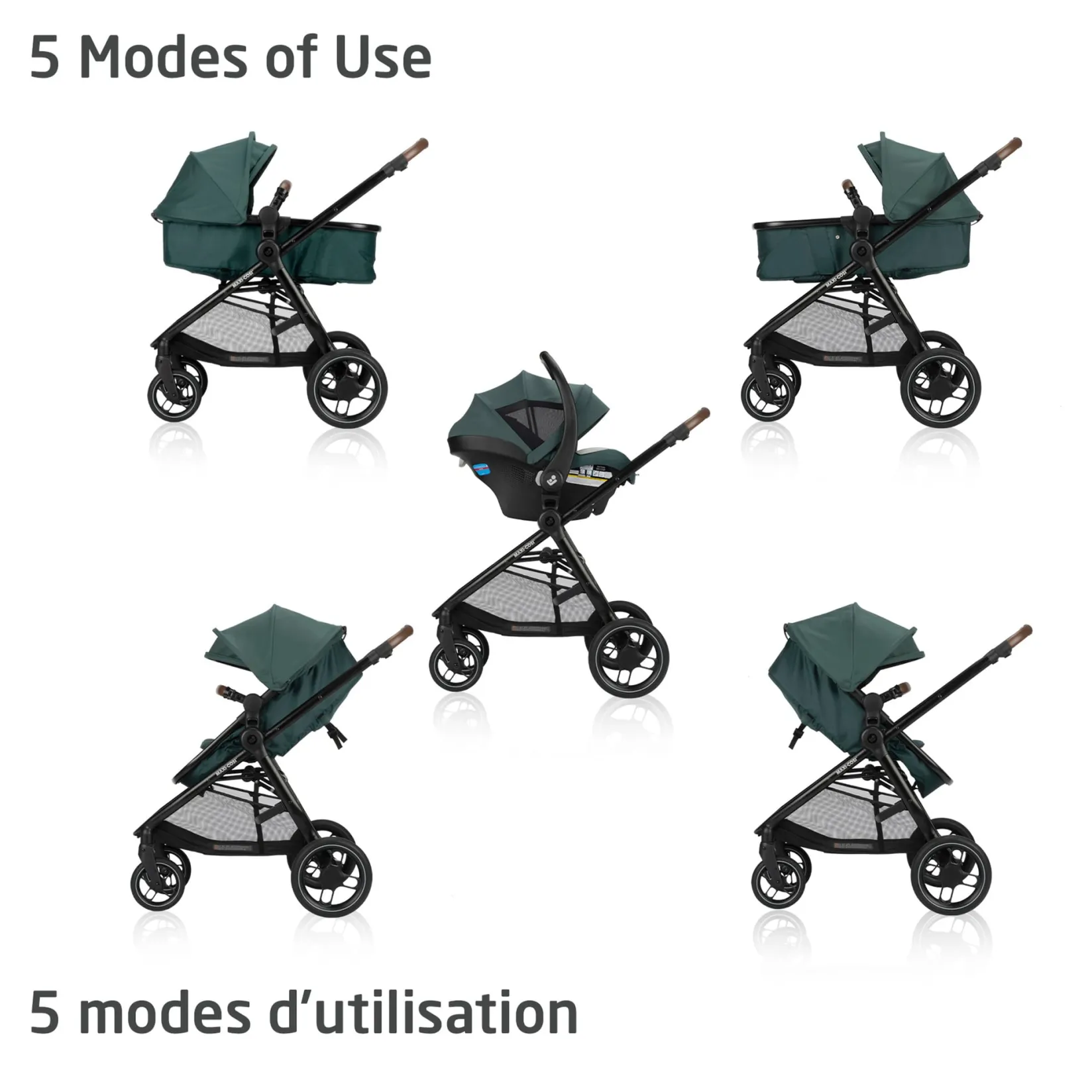 Strollers|Strollers & Trailers>Maxi-cosi Zelia Luxe 5-in-1 Modular Travel System - Essential Green